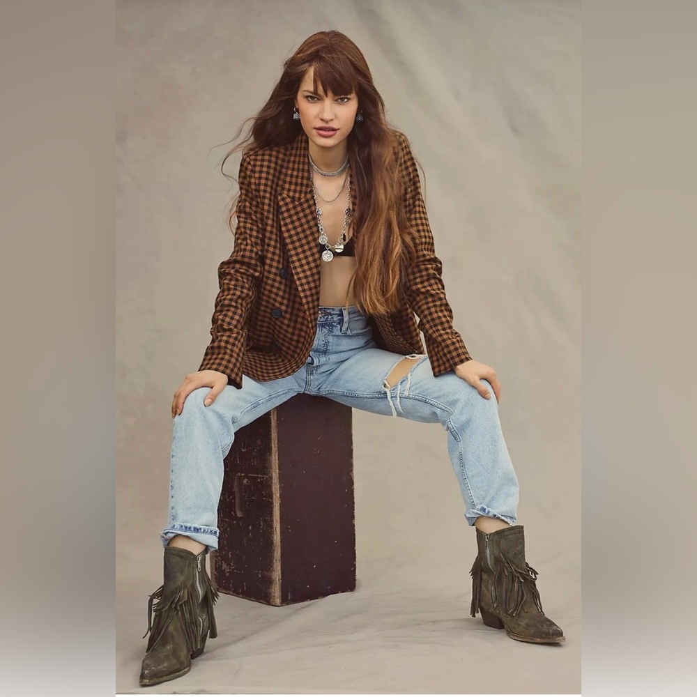 Free People Lawless Fringe Western Boot - Taupe/Army Green, size 38